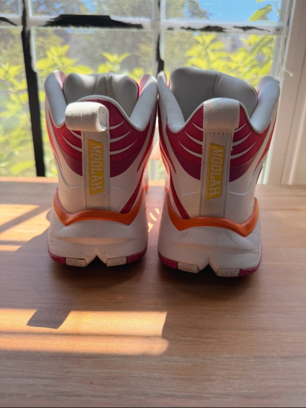 Women's High-Top Athletic Sneakers — White, Pink & Orange
